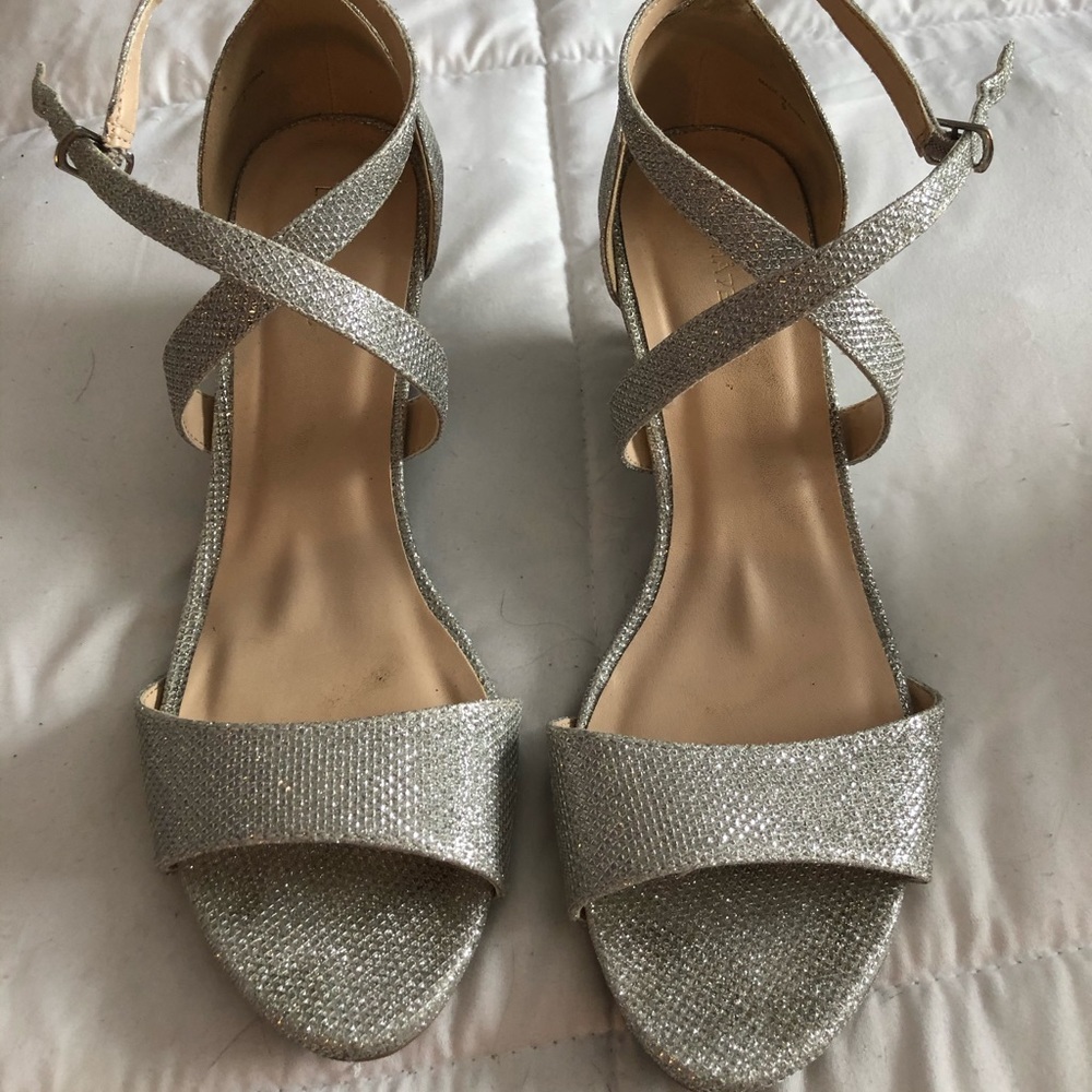 Sparkly silver low platform sandals
